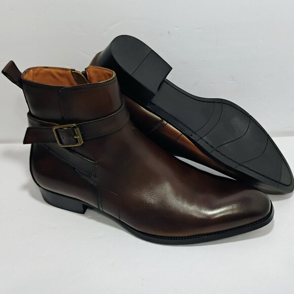 NEW Steve Madden Ankle Boots Men's 9M Brown Leather Side Zip - Picture 1 of 12